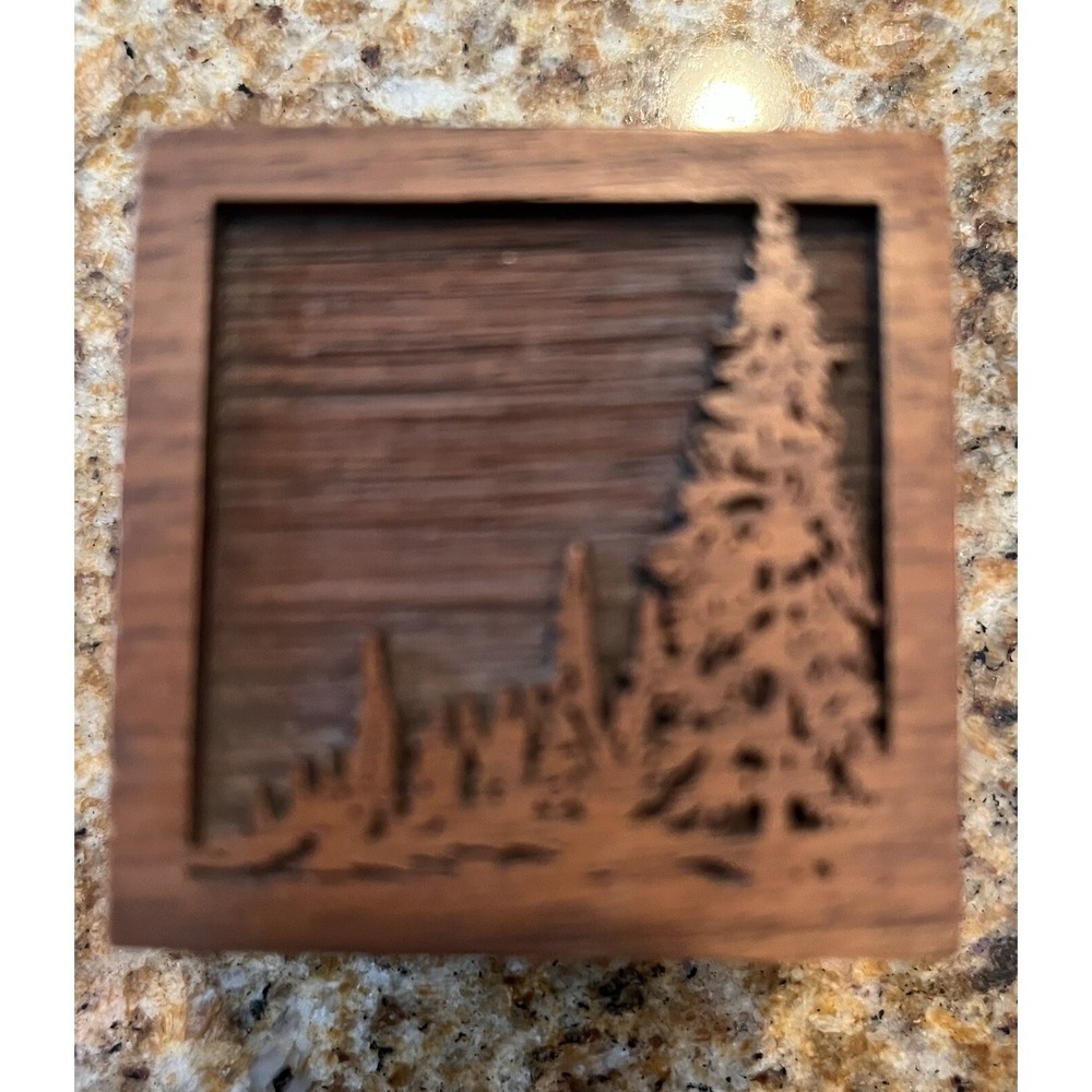 Vintage Lasercraft Solid American Walnut Wooden Stamp Holder Pine Trees